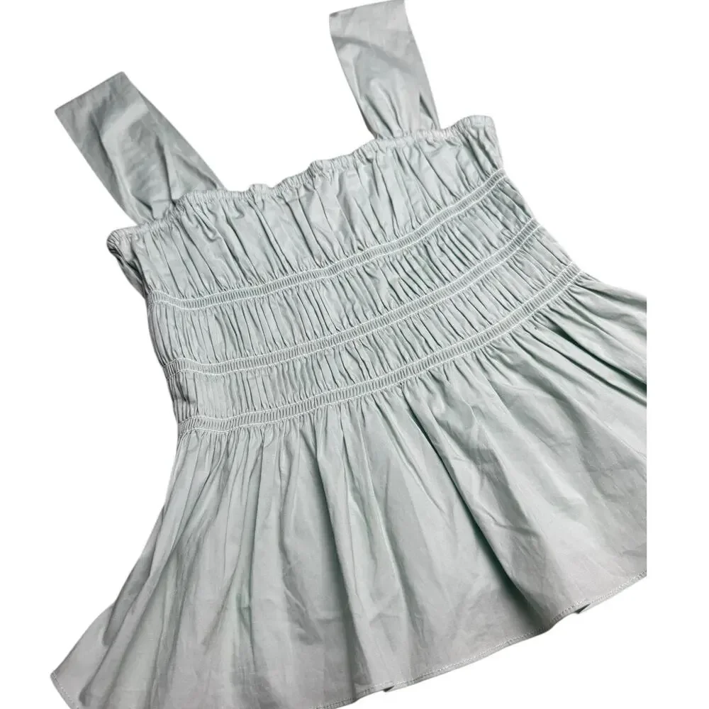 Staud Ida Smocked Poplin Top Sage Green Size Medium - Picture 6 of 9